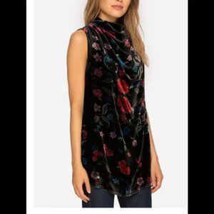 Johnny Was Black Silk Velveta Cowl Neck Sleeveless Floral Velvet Tunic sz small